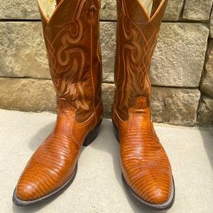 Tony Lama lizard boots, tan, size 10.5 D